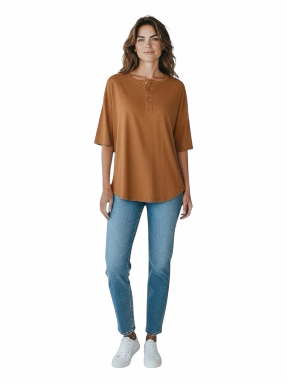 NWT Liz Claiborne Linen Cotton Ramie Henley Tunic Top Ginger Brown Size L
